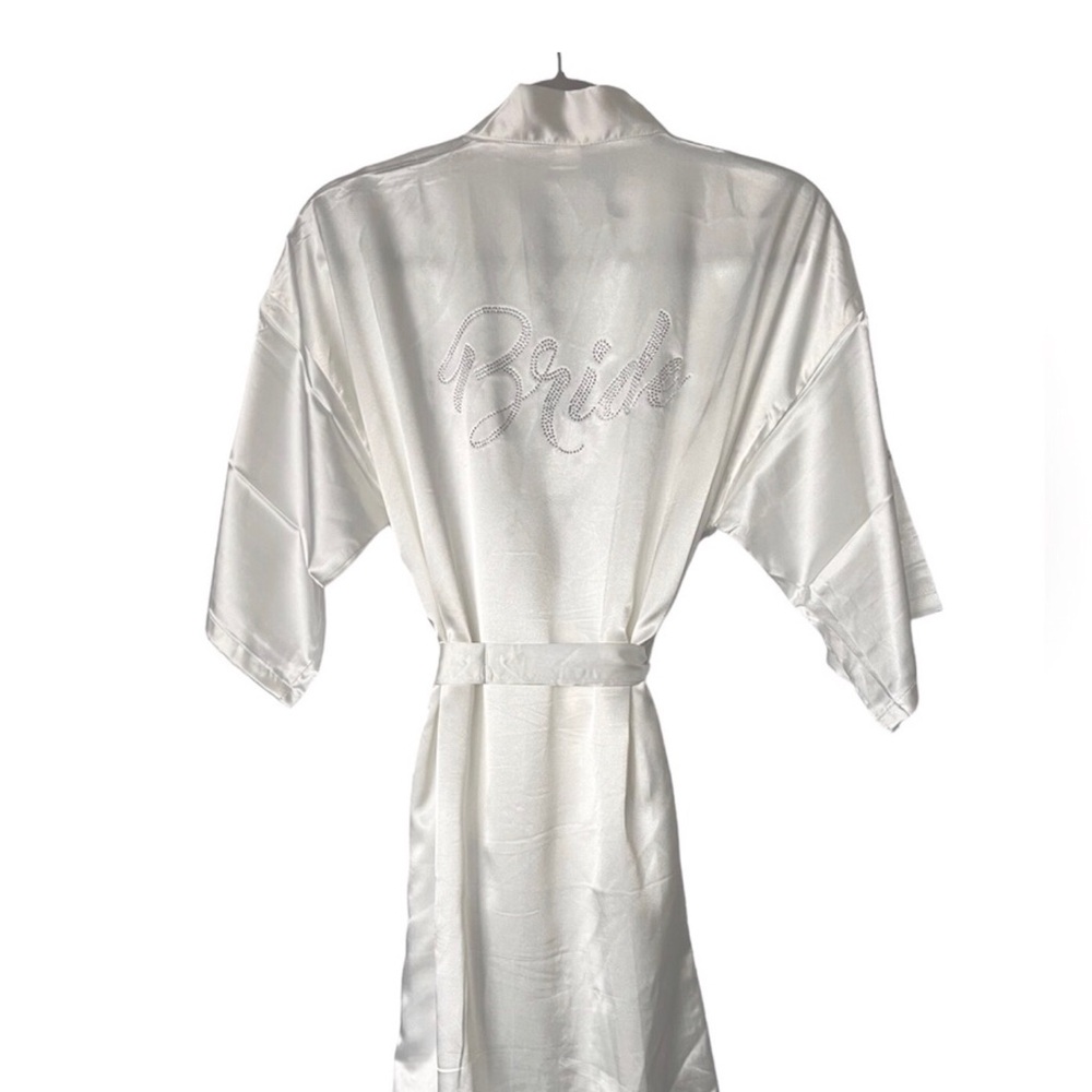 White Rhinestone Bride Wedding Silky Robe - Picture 4 of 10